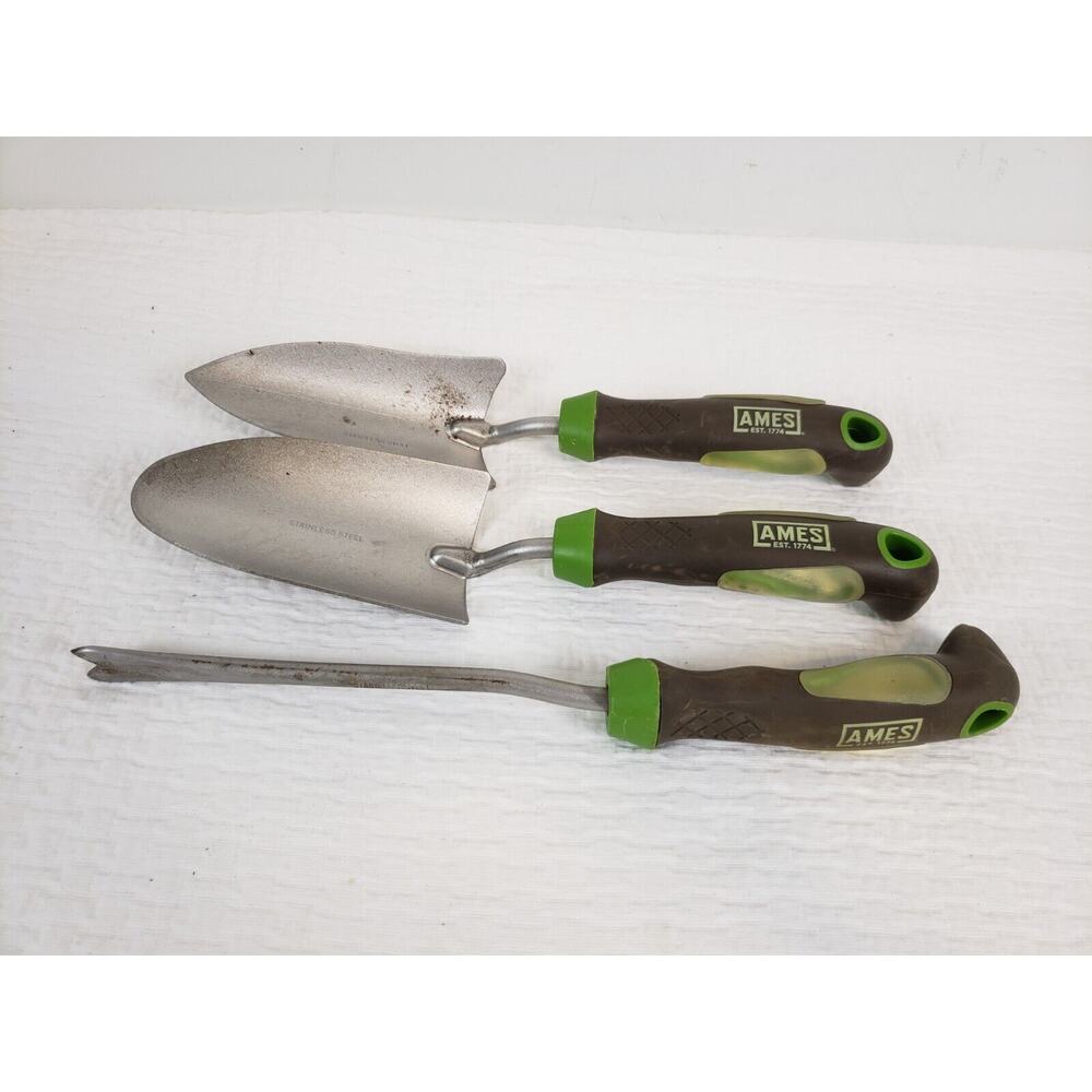 (O4) AMES Ergo Gel Grip Garden Tool Set with Hand Trowel Transplanter Weeder